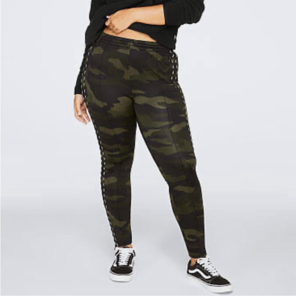 PINK camo skinny track pants olive green worn once.
